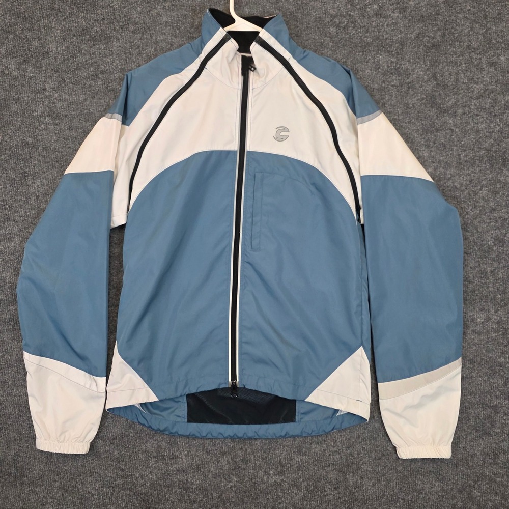 Cannondale Chrono Cycling Jacket Mens Medium Blue White Windbreaker Reflective